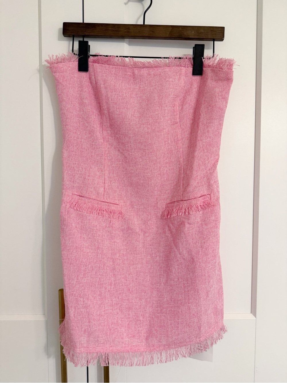 NWT! More To Come Women’s MEDIUM Houda Pink Strapless Mini Dress tweed Revolve - Picture 4 of 8